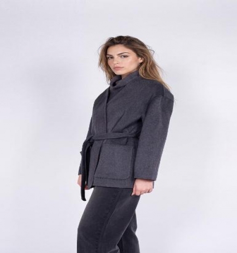 Cappottino Con Poncho In Maglia Goa Goa Grigio Moda Donna 2