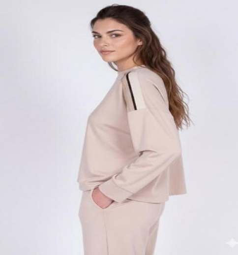 Felpa Donna Con Bande Spalla Marrone 2