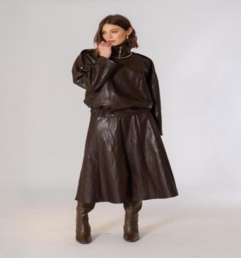 Giacca Donna Ecopelle Over Marrone 1