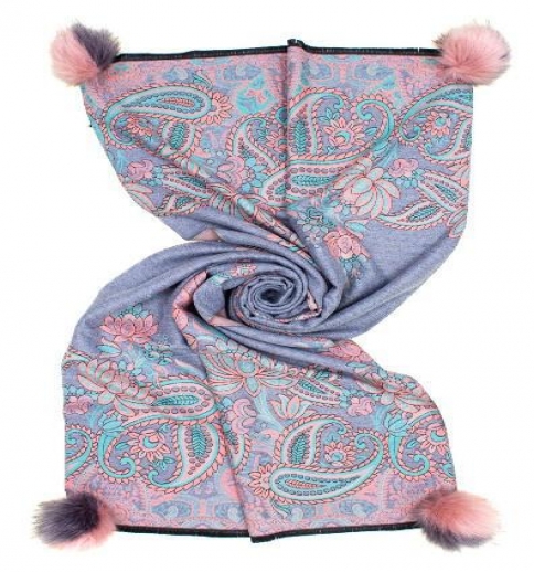 Sciarpa Donna Fantasia Cashmere Rosa E Pon Pon 1