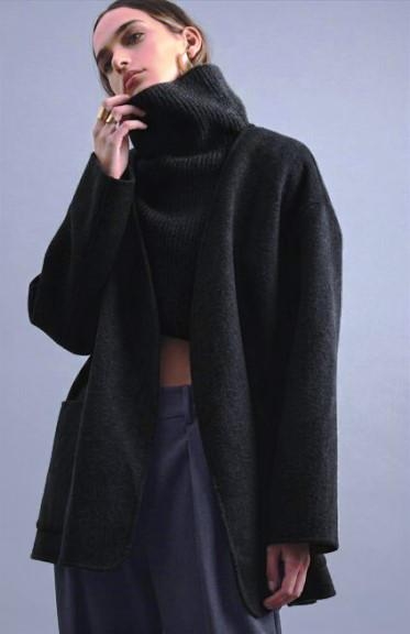immagine 3 di Cappottino Con Poncho In Maglia Goa Goa Grigio Moda Donna