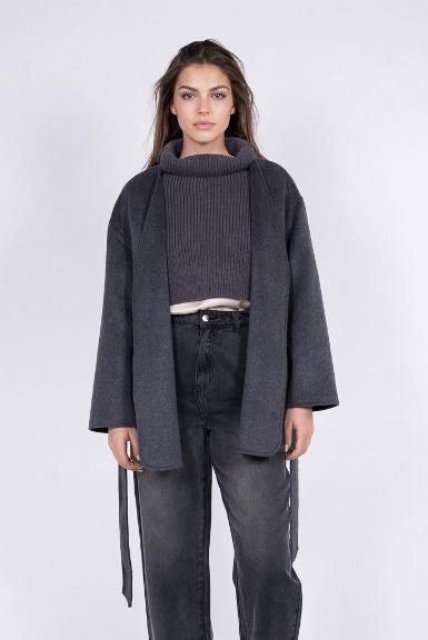 immagine 0 di Cappottino Con Poncho In Maglia Goa Goa Grigio Moda Donna