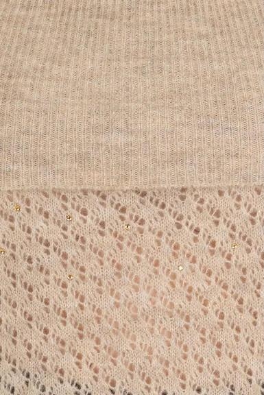 immagine 2 di Maglia Traforata Donna Beige Con Scollo Sceso E Strass